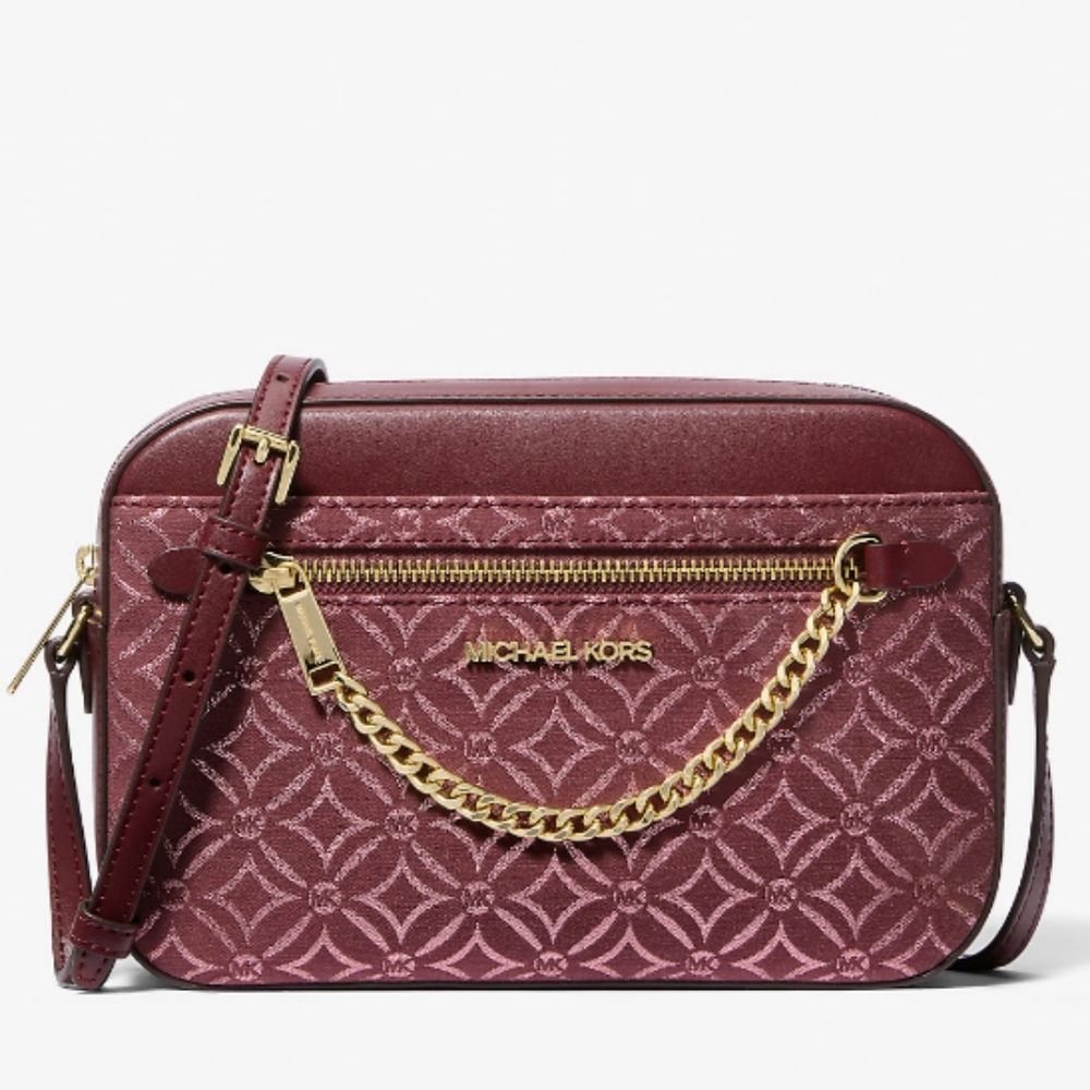 NEW Michael Kors Large Jet Set Metallic Logo Jacquard Crossbody